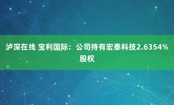 泸深在线 宝利国际：公司持有宏泰科技2.6354%股权