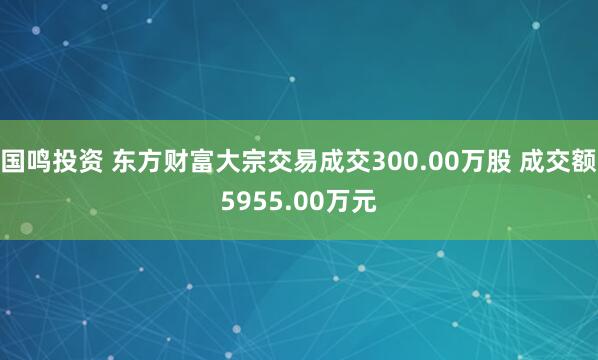国鸣投资 东方财富大宗交易成交300.00万股 成交额5955.00万元