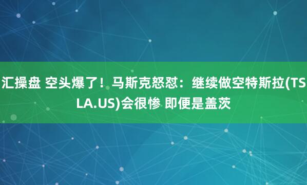 汇操盘 空头爆了！马斯克怒怼：继续做空特斯拉(TSLA.US)会很惨 即便是盖茨