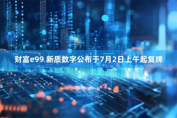 财富e99 新质数字公布于7月2日上午起复牌