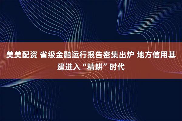 美美配资 省级金融运行报告密集出炉 地方信用基建进入“精耕”时代