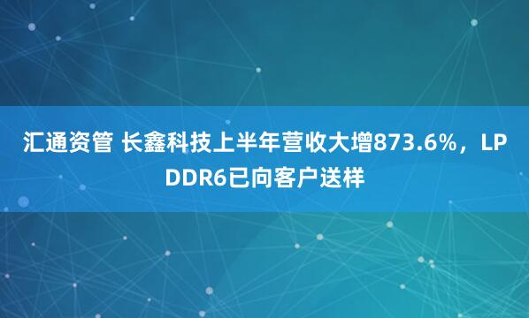 汇通资管 长鑫科技上半年营收大增873.6%，LPDDR6已向客户送样